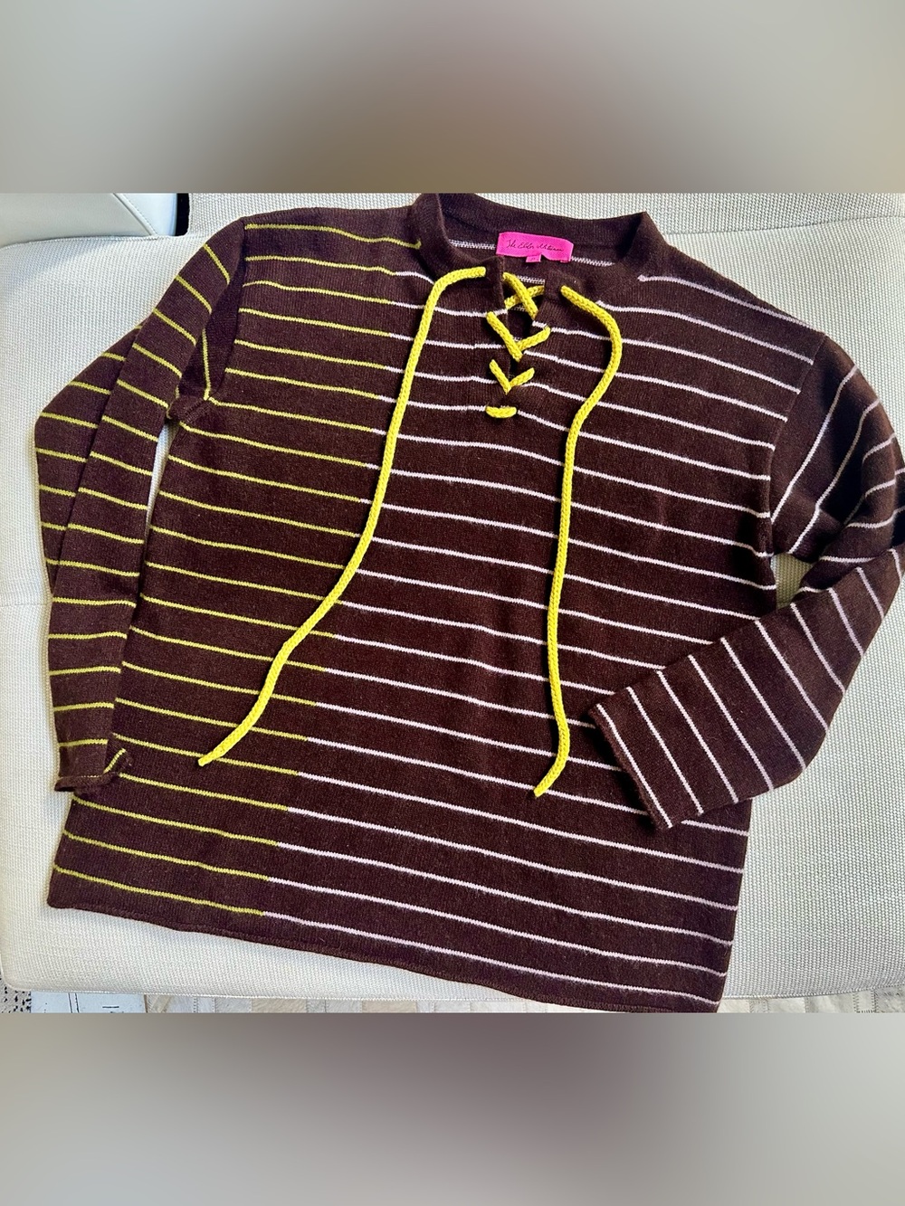THE ELDER STATESMAN brown striped cashmere sweater M /EUC